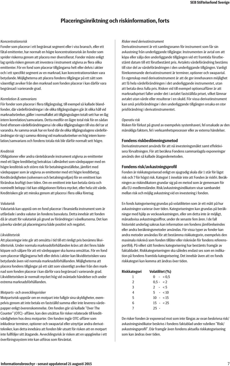 För en fond som placerar tillgångarna helt eller delvis i aktier och i ett specifikt segment av en marknad, kan koncentrationsrisken vara betydande.