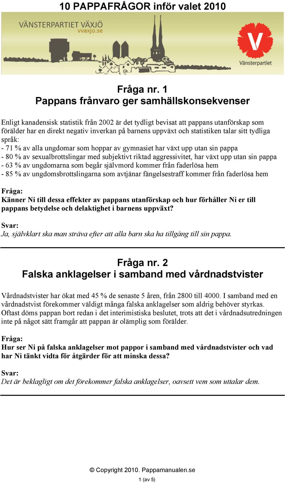 statistiken talar sitt tydliga språk: - 71 % av alla ungdomar som hoppar av gymnasiet har växt upp utan sin pappa - 80 % av sexualbrottslingar med subjektivt riktad aggressivitet, har växt upp utan