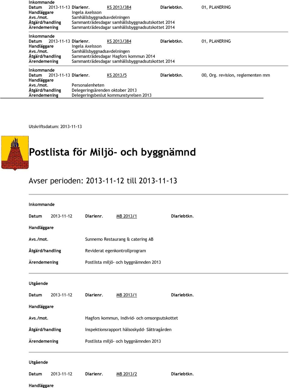 kommun 2014 Ärendemening Sammanträdesdagar samhällsbyggnadsutskottet 2014 Datum 2013-11-13 Diarienr. KS 2013/5 Diariebtkn. 00, Org.