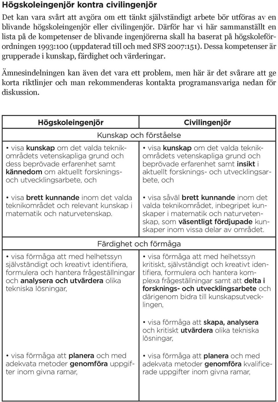 Dessa kompetenser är grupperade i kunskap, färdighet och värderingar.