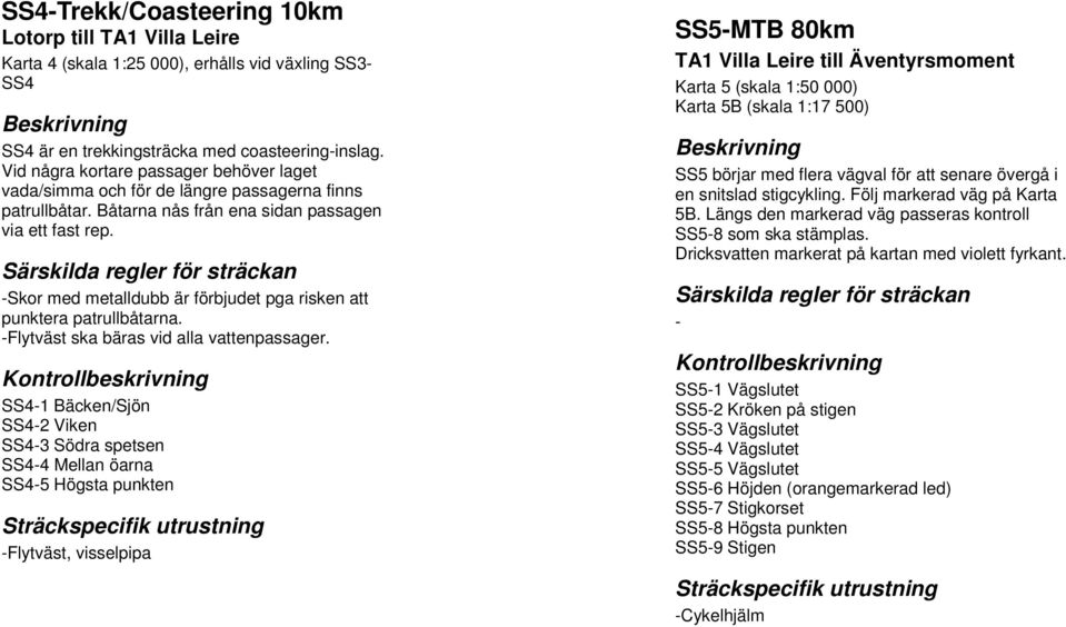 Skor med metalldubb är förbjudet pga risken att punktera patrullbåtarna. Flytväst ska bäras vid alla vattenpassager.