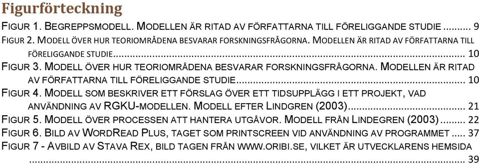 .. 10 FIGUR 4. MODELL SOM BESKRIVER ETT FÖRSLAG ÖVER ETT TIDSUPPLÄGG I ETT PROJEKT, VAD ANVÄNDNING AV RGKU-MODELLEN. MODELL EFTER LINDGREN (2003)... 21 FIGUR 5.