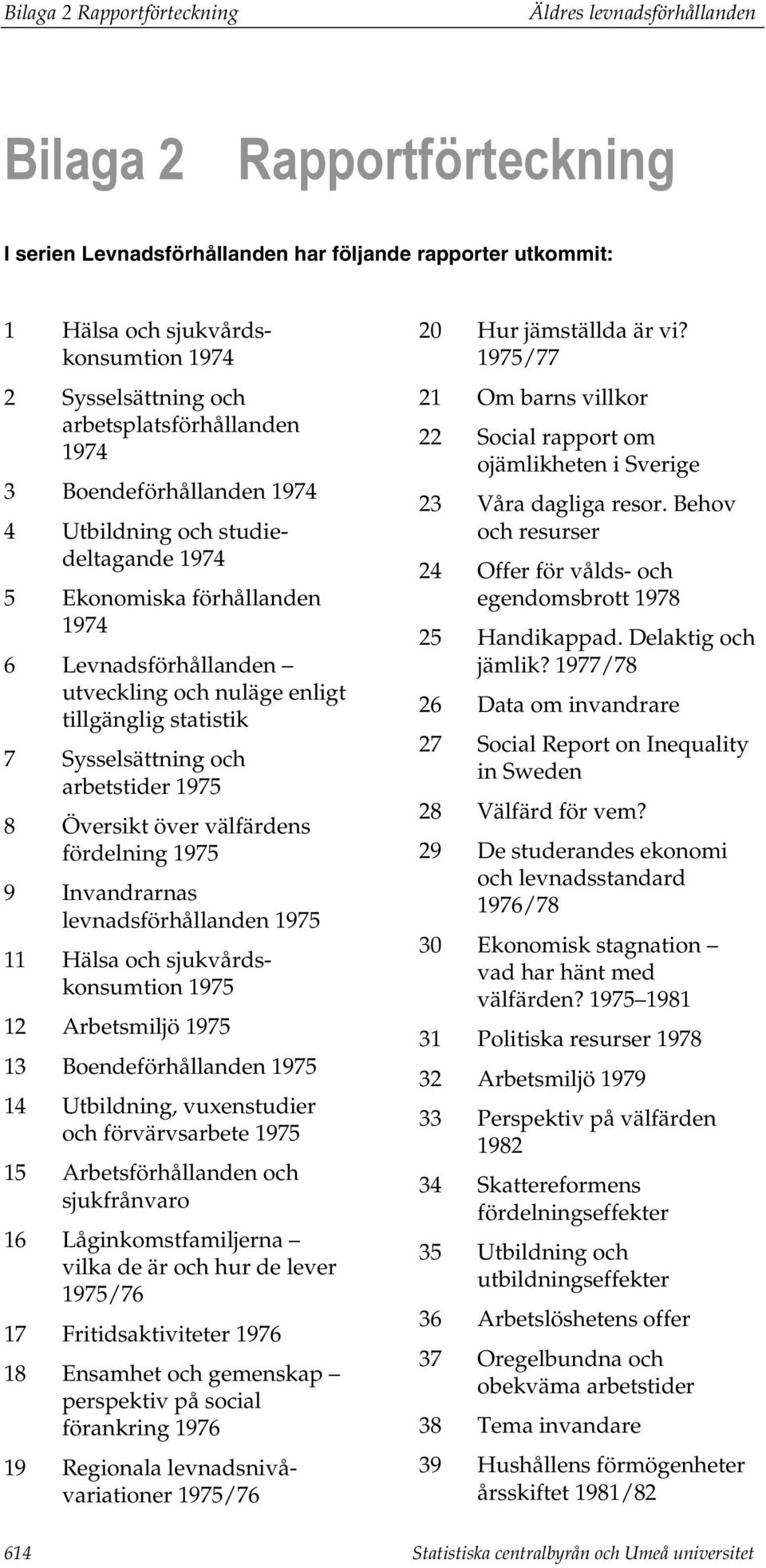 statistik 7 Sysselsättning och arbetstider 1975 8 Översikt över välfärdens fördelning 1975 9 Invandrarnas levnadsförhållanden 1975 11 Hälsa och sjukvårdskonsumtion 1975 12 Arbetsmiljö 1975 13