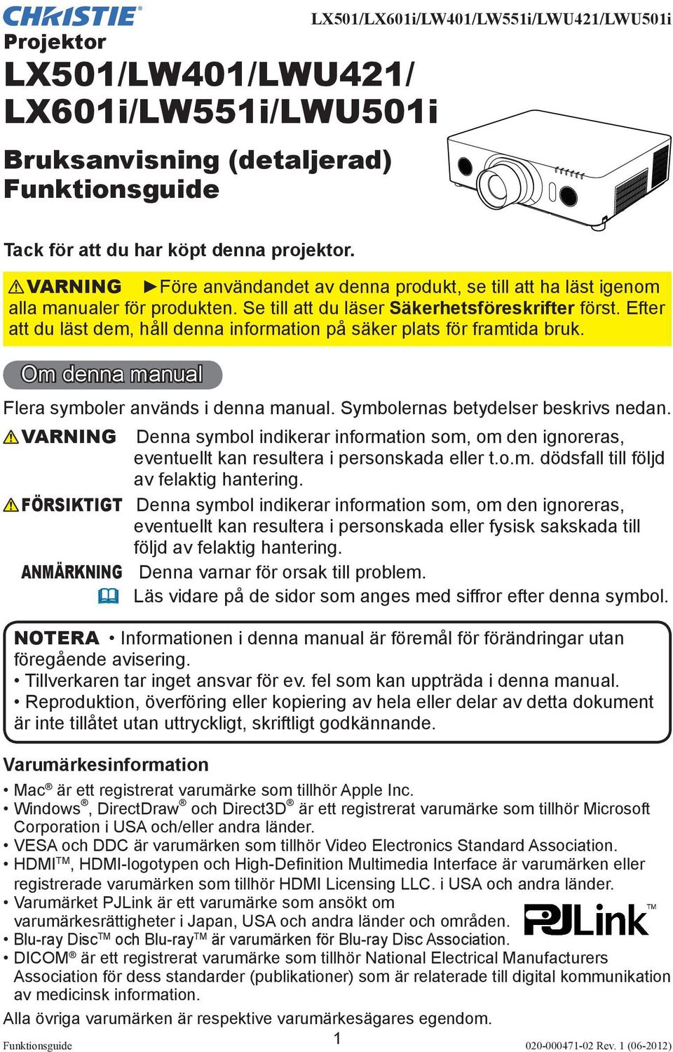 Efter att du läst dem, håll denna information på säker plats för framtida bruk. Om denna manual Flera symboler används i denna manual. Symbolernas betydelser beskrivs nedan.