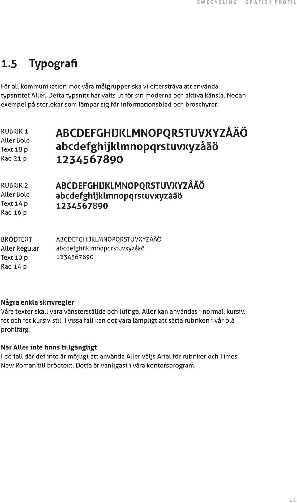 RUBRIK 1 Aller Bold Text 18 p Rad 21 p ABCDEFGHIJKLMNOPQRSTUVXYZÅÄÖ abcdefghijklmnopqrstuvxyzåäö 1234567890 RUBRIK 2 Aller Bold Text 14 p Rad 16 p ABCDEFGHIJKLMNOPQRSTUVXYZÅÄÖ