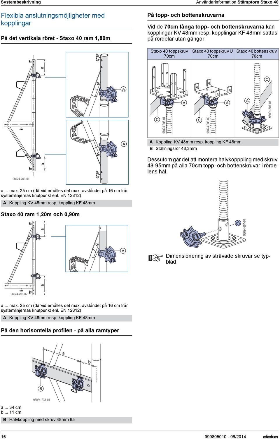 Staxo 40 toppskruv 70cm Staxo 40 toppskruv U 70cm Staxo 40 bottenskruv 70cm a C C 98024-306-01 C 98024-306-02 98024-306-03 Koppling KV 48mm resp.