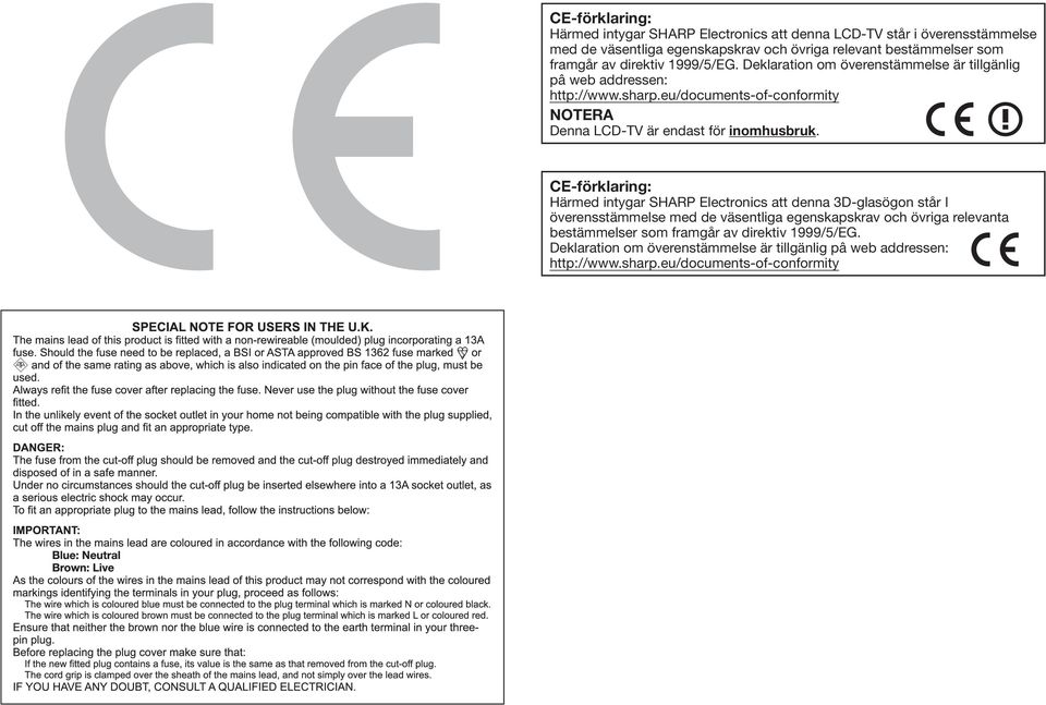 eu/documents-of-conformity Denna LCD-TV är endast för inomhusbruk.