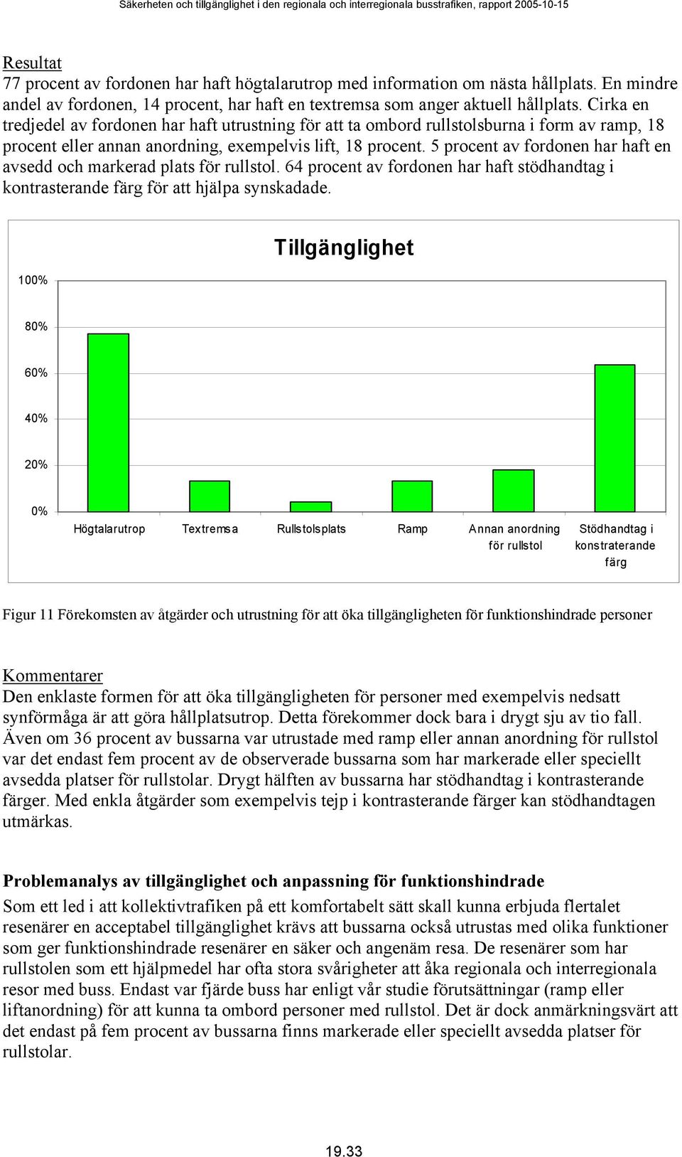 5 procent av fordonen har haft en avsedd och markerad plats för rullstol. 64 procent av fordonen har haft stödhandtag i kontrasterande färg för att hjälpa synskadade.