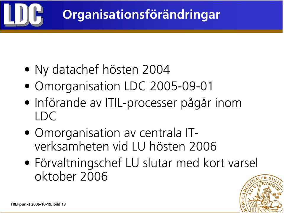 Omorganisation av centrala ITverksamheten vid LU hösten 2006