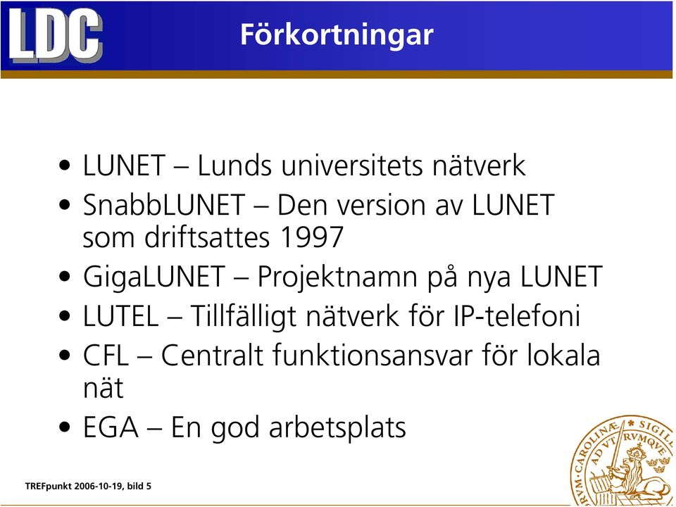 LUNET LUTEL Tillfälligt nätverk för IP-telefoni CFL Centralt