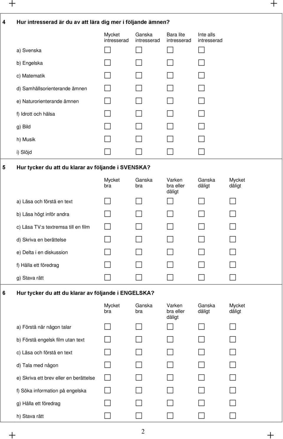 intresserad intresserad 5 Hur tycker du att du klarar av följande i SVENSKA?