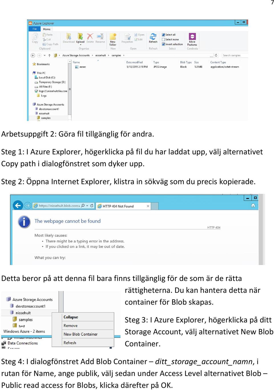 Du kan hantera detta när container för Blob skapas. Steg 3: I Azure Explorer, högerklicka på ditt Storage Account, välj alternativet New Blob Container.