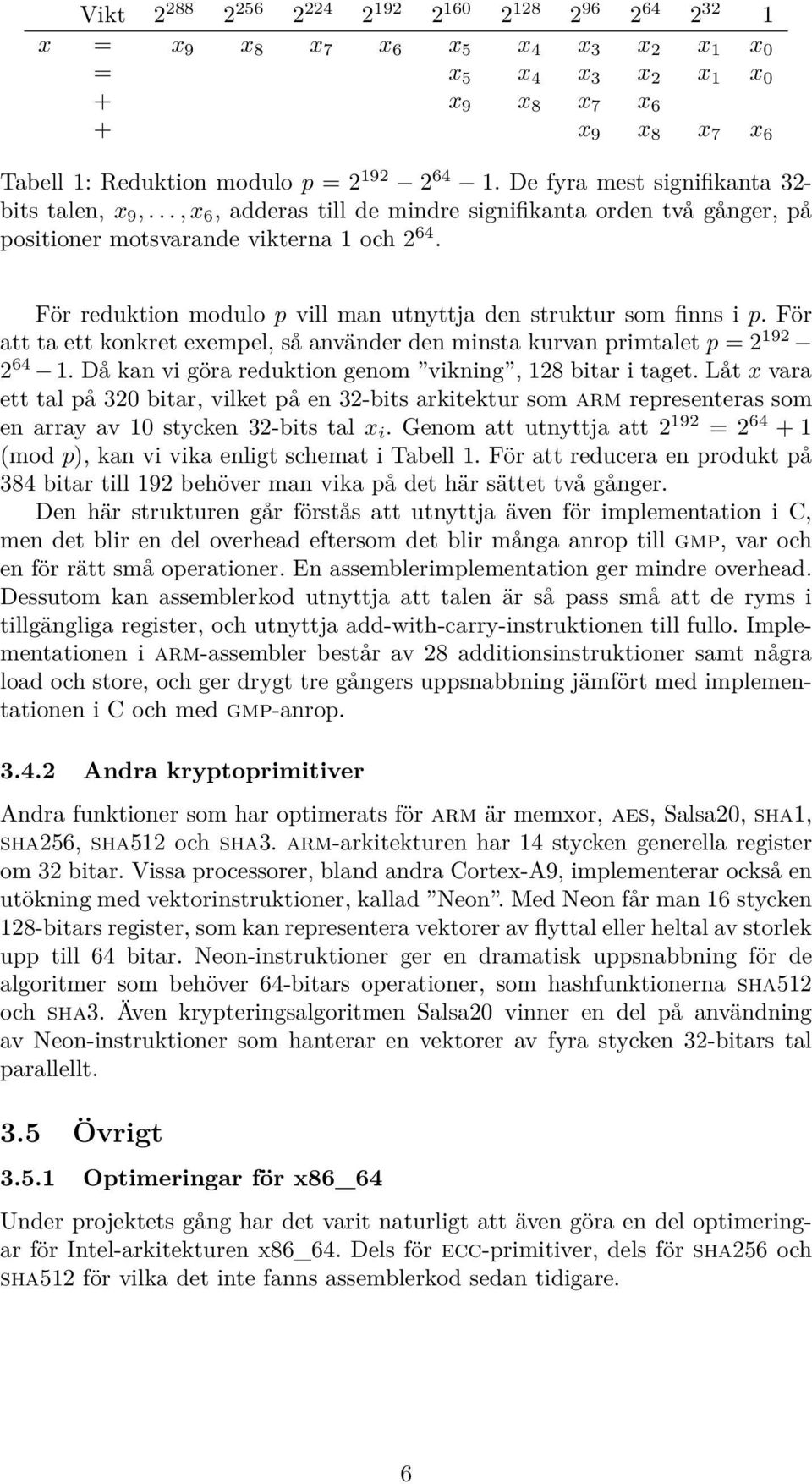 För reduktion modulo p vill man utnyttja den struktur som finns i p. För att ta ett konkret exempel, så använder den minsta kurvan primtalet p = 2 192 2 64 1.