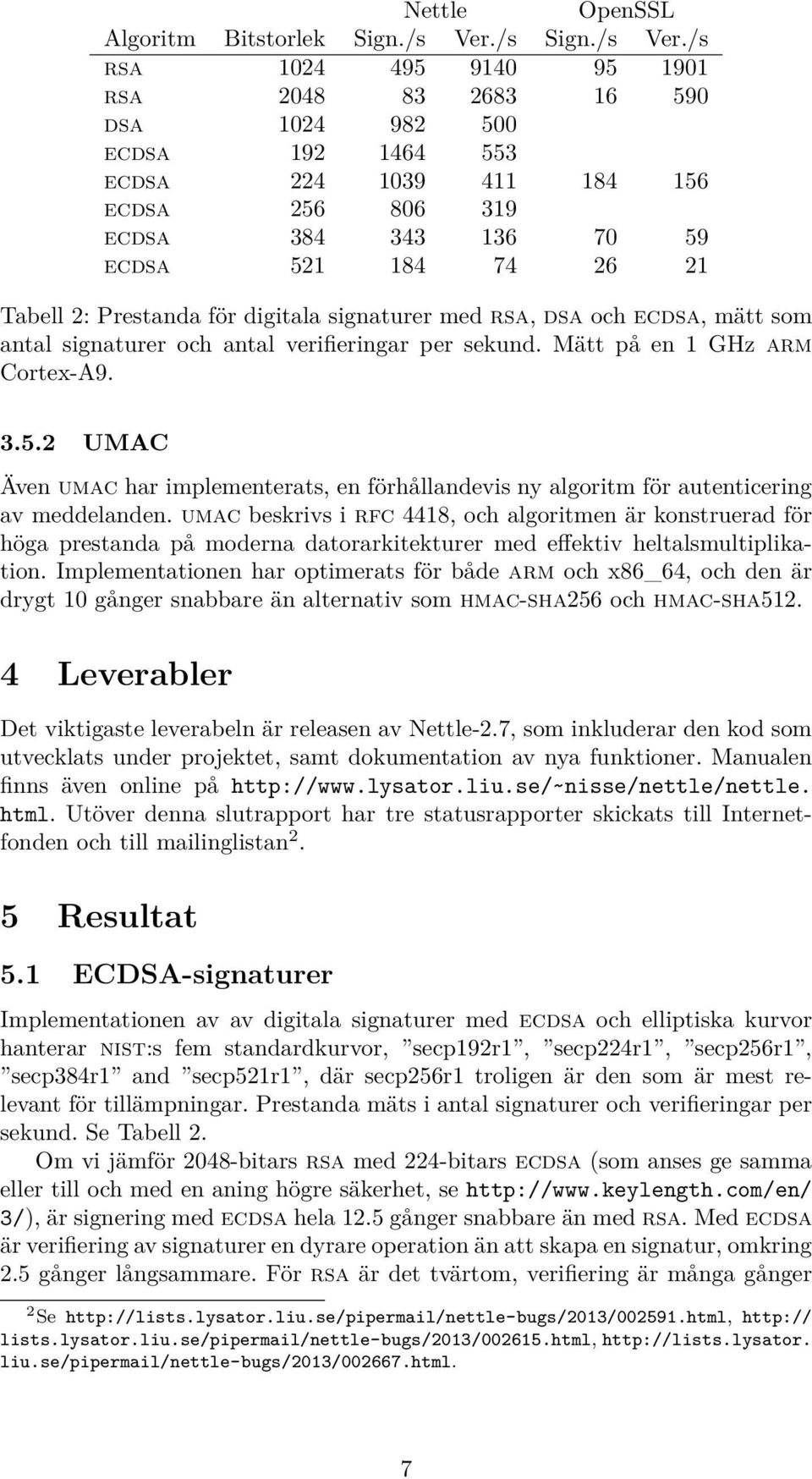 /s rsa 1024 495 9140 95 1901 rsa 2048 83 2683 16 590 dsa 1024 982 500 ecdsa 192 1464 553 ecdsa 224 1039 411 184 156 ecdsa 256 806 319 ecdsa 384 343 136 70 59 ecdsa 521 184 74 26 21 Tabell 2: