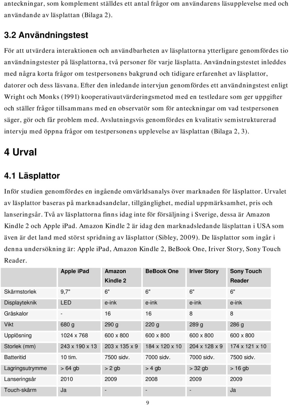 Användningstestet inleddes med några korta frågor om testpersonens bakgrund och tidigare erfarenhet av läsplattor, datorer och dess läsvana.