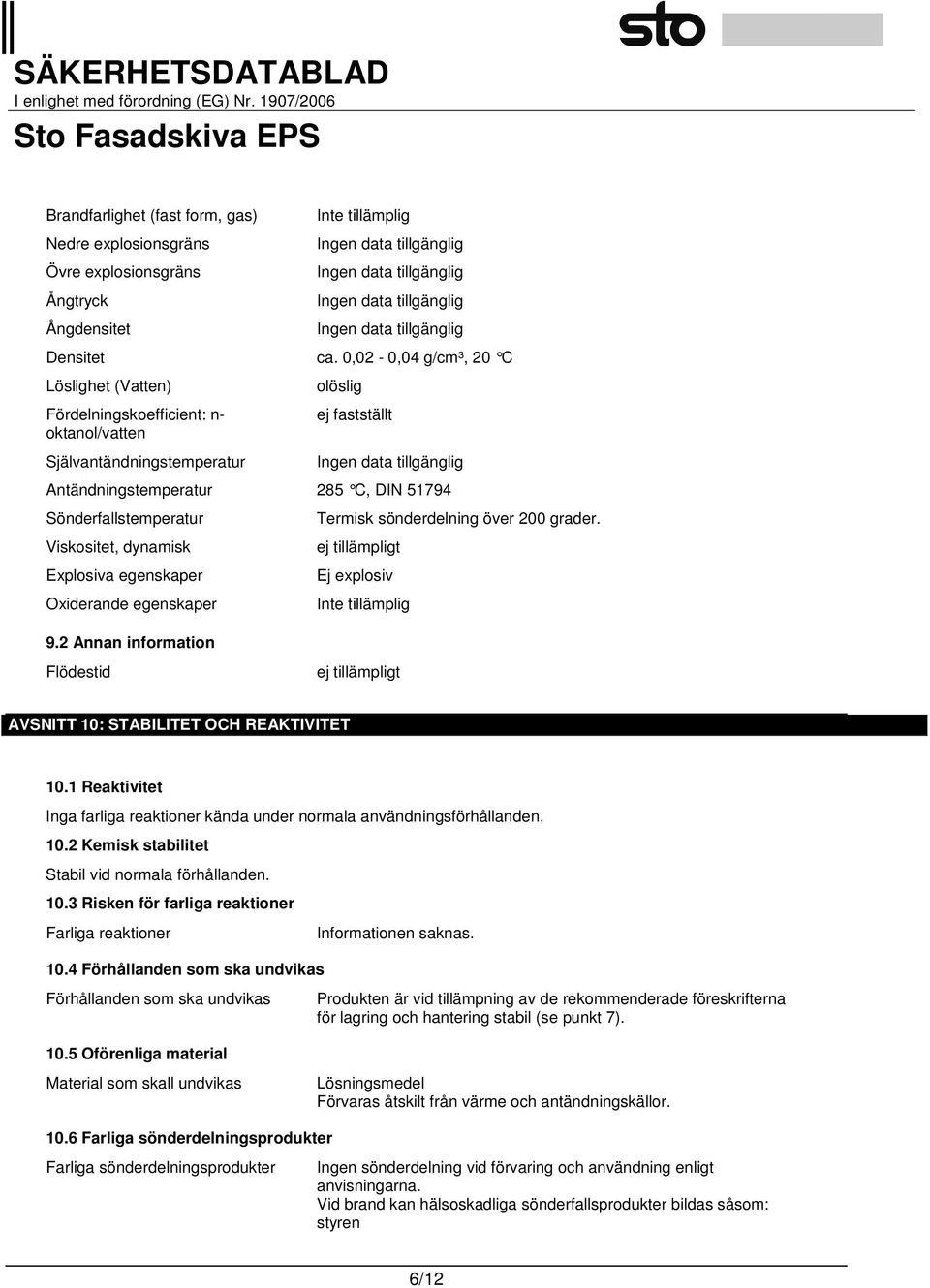 Viskositet, dynamisk Explosiva egenskaper Oxiderande egenskaper Termisk sönderdelning över 200 grader. ej tillämpligt Ej explosiv Inte tillämplig 9.