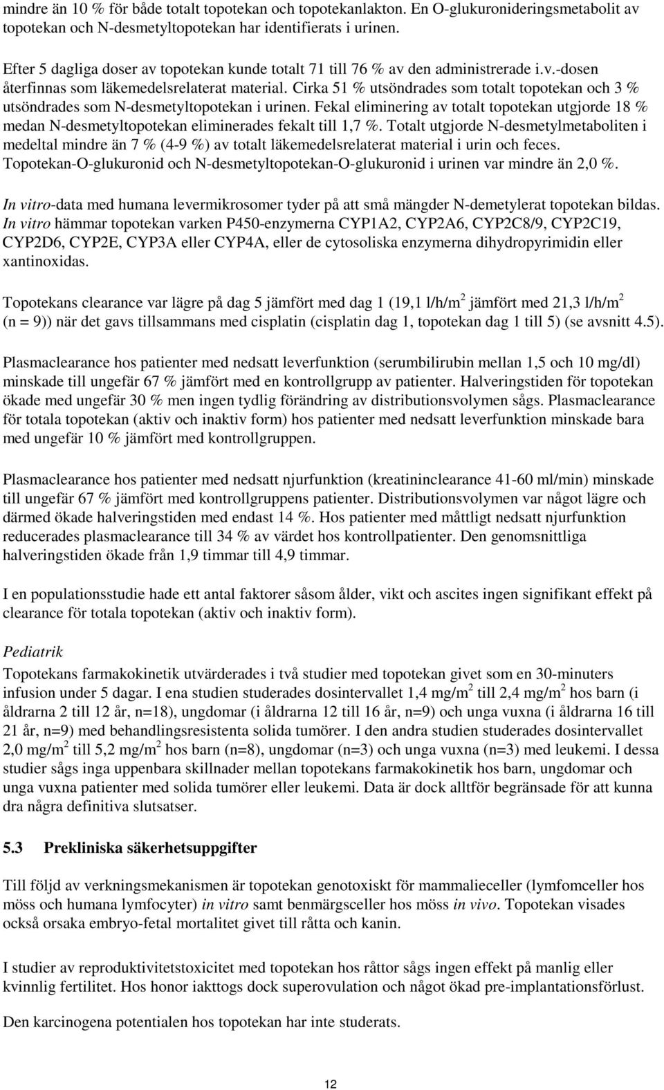 Cirka 51 % utsöndrades som totalt topotekan och 3 % utsöndrades som N-desmetyltopotekan i urinen.