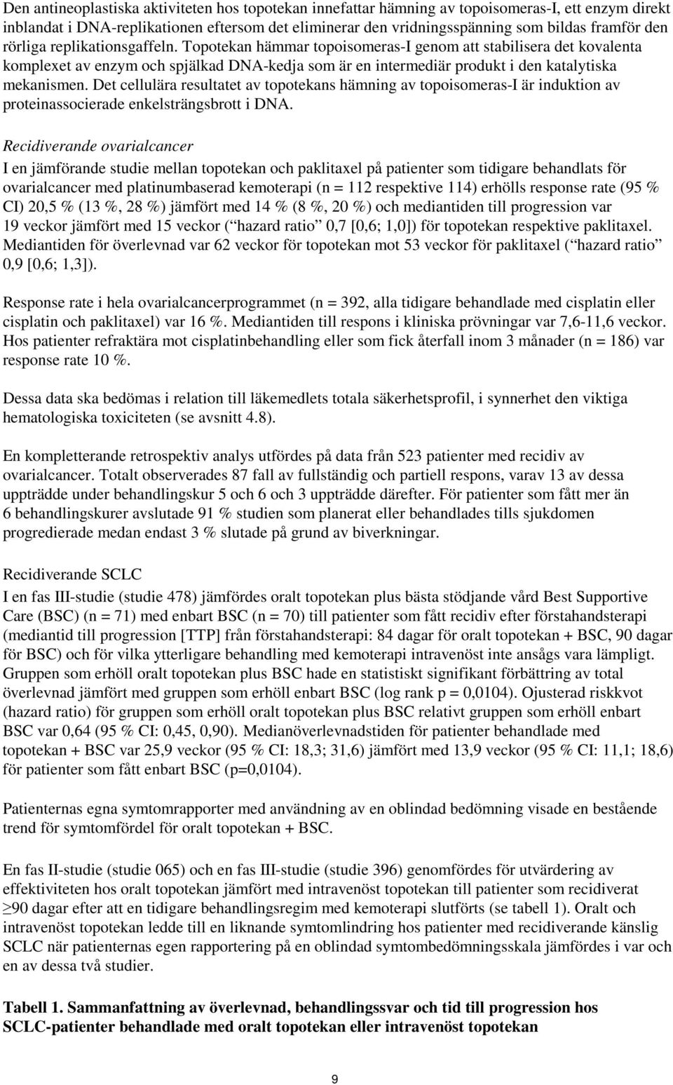 Topotekan hämmar topoisomeras-i genom att stabilisera det kovalenta komplexet av enzym och spjälkad DNA-kedja som är en intermediär produkt i den katalytiska mekanismen.