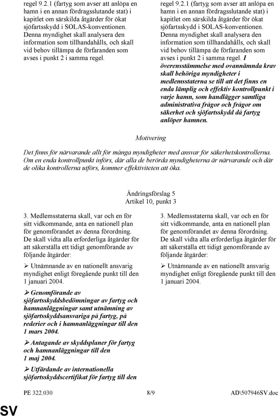 I överensstämmelse med ovannämnda krav skall behöriga myndigheter i medlemsstaterna se till att det finns en enda lämplig och effektiv kontrollpunkt i varje hamn, som handlägger samtliga