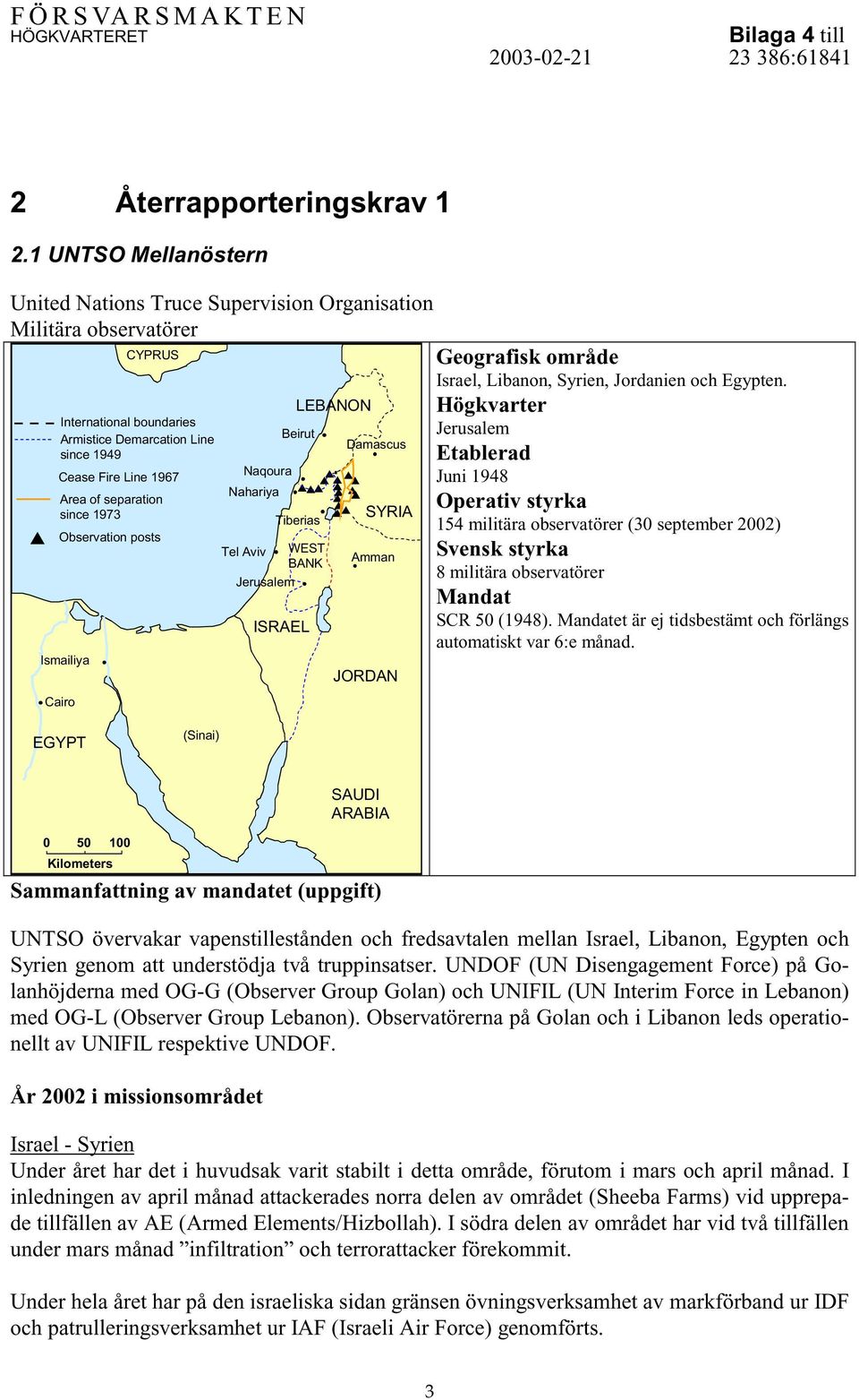 separation since 1973 Observation posts Ismailiya Tel Aviv Naqoura Nahariya Jerusalem LEBANON Beirut Tiberias WEST BANK ISRAEL Damascus SYRIA Amman JORDAN Geografisk område Israel, Libanon, Syrien,