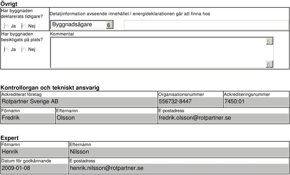 tekniskt ansvarig Ackrediterat företag Rotpartner Sverige AB Förnamn Fredrik Efternamn Olsson Organisationsnummer 55732-8447