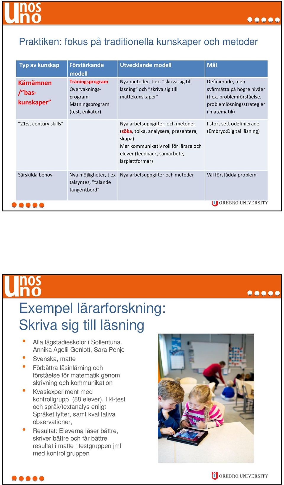 skriva sig till läsning och skriva sig till mattekunskaper Mål Definierade, men svårmätta på högre nivåer (t.ex.