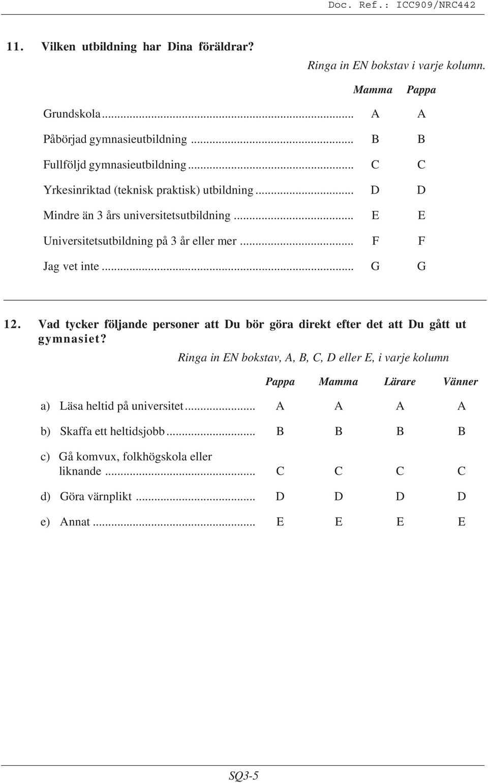 .. G G 12. Vad tycker följande personer att Du bör göra direkt efter det att Du gått ut gymnasiet?