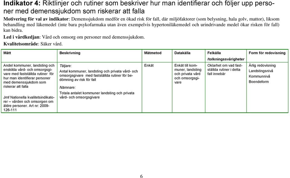 för fall) kan bidra. Kvalitetsområde: Säker vård.