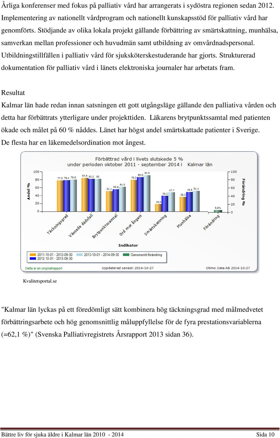 Utbildningstillfällen i palliativ vård för sjuksköterskestuderande har gjorts. Strukturerad dokumentation för palliativ vård i länets elektroniska journaler har arbetats fram.