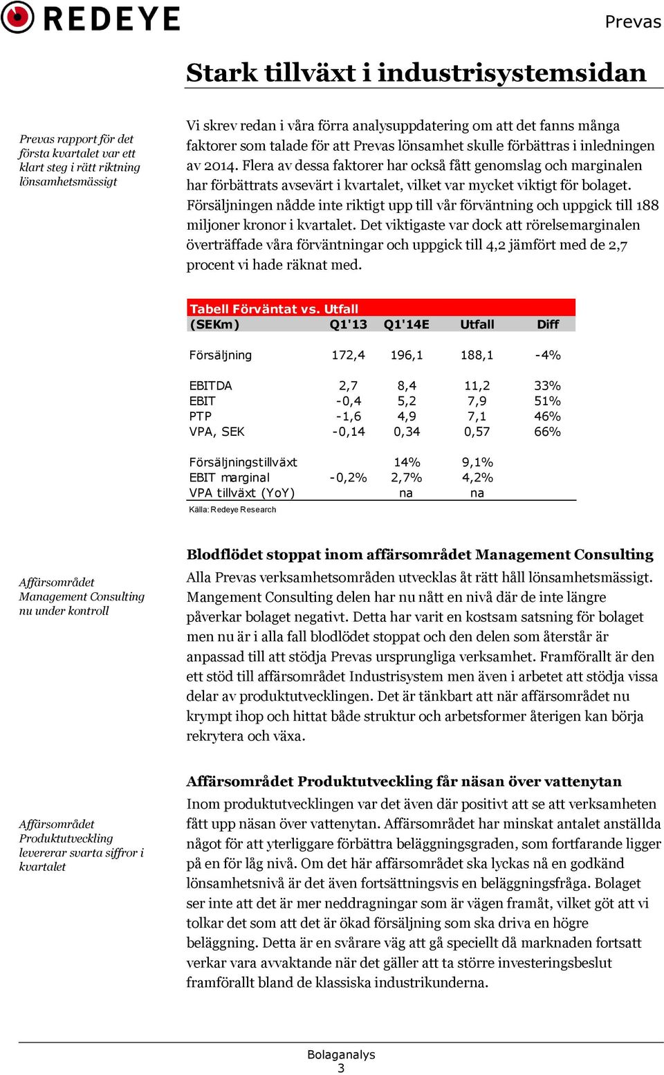 Flera av dessa faktorer har också fått genomslag och marginalen har förbättrats avsevärt i kvartalet, vilket var mycket viktigt för bolaget.