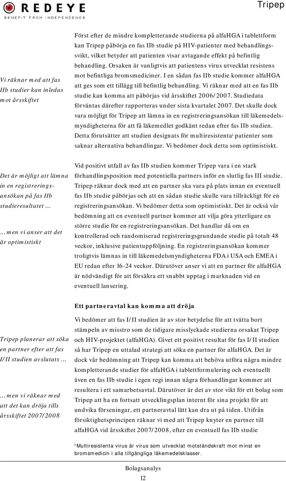 I en sådan fas IIb studie kommer alfahga att ges som ett tillägg till befintlig behandling. Vi räknar med att en fas IIb studie kan komma att påbörjas vid årsskiftet 2006/2007.