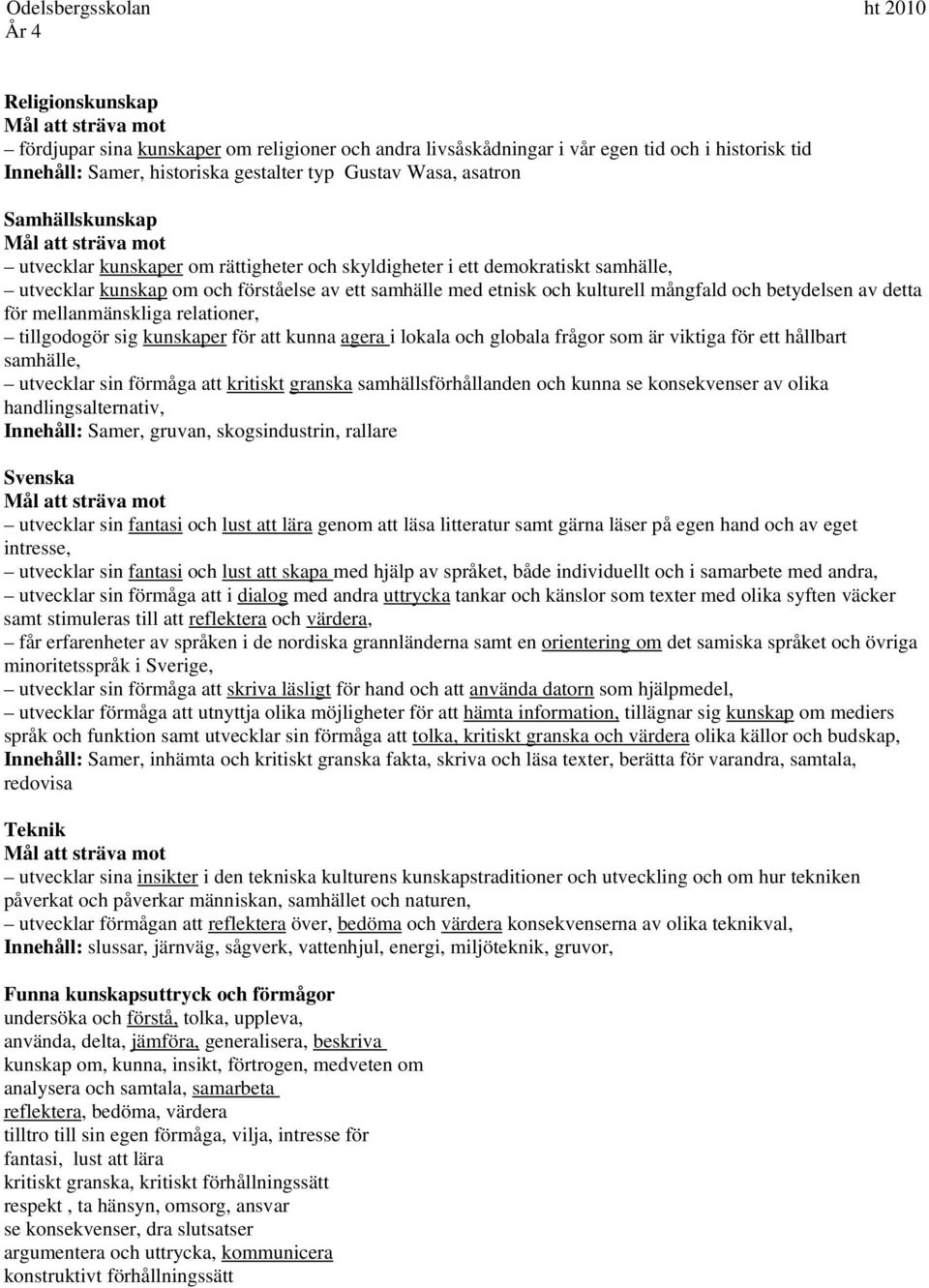 mellanmänskliga relationer, tillgodogör sig kunskaper för att kunna agera i lokala och globala frågor som är viktiga för ett hållbart samhälle, utvecklar sin förmåga att kritiskt granska