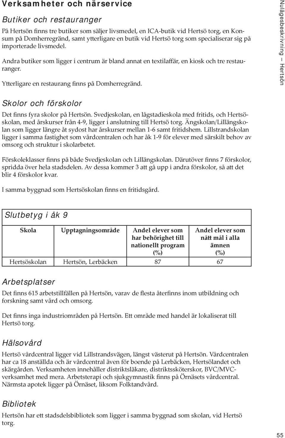 Nulägesbeskrivning Hertsön Skolor och förskolor Det finns fyra skolor på Hertsön.