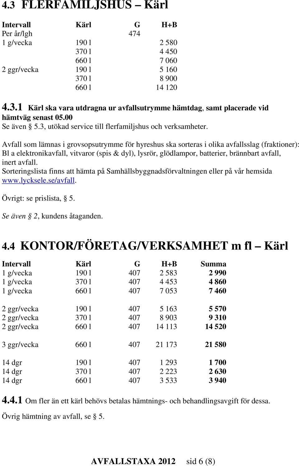 Avfall som lämnas i grovsopsutrymme för hyreshus ska sorteras i olika avfallsslag (fraktioner): Bl a elektronikavfall, vitvaror (spis & dyl), lysrör, glödlampor, batterier, brännbart avfall, inert