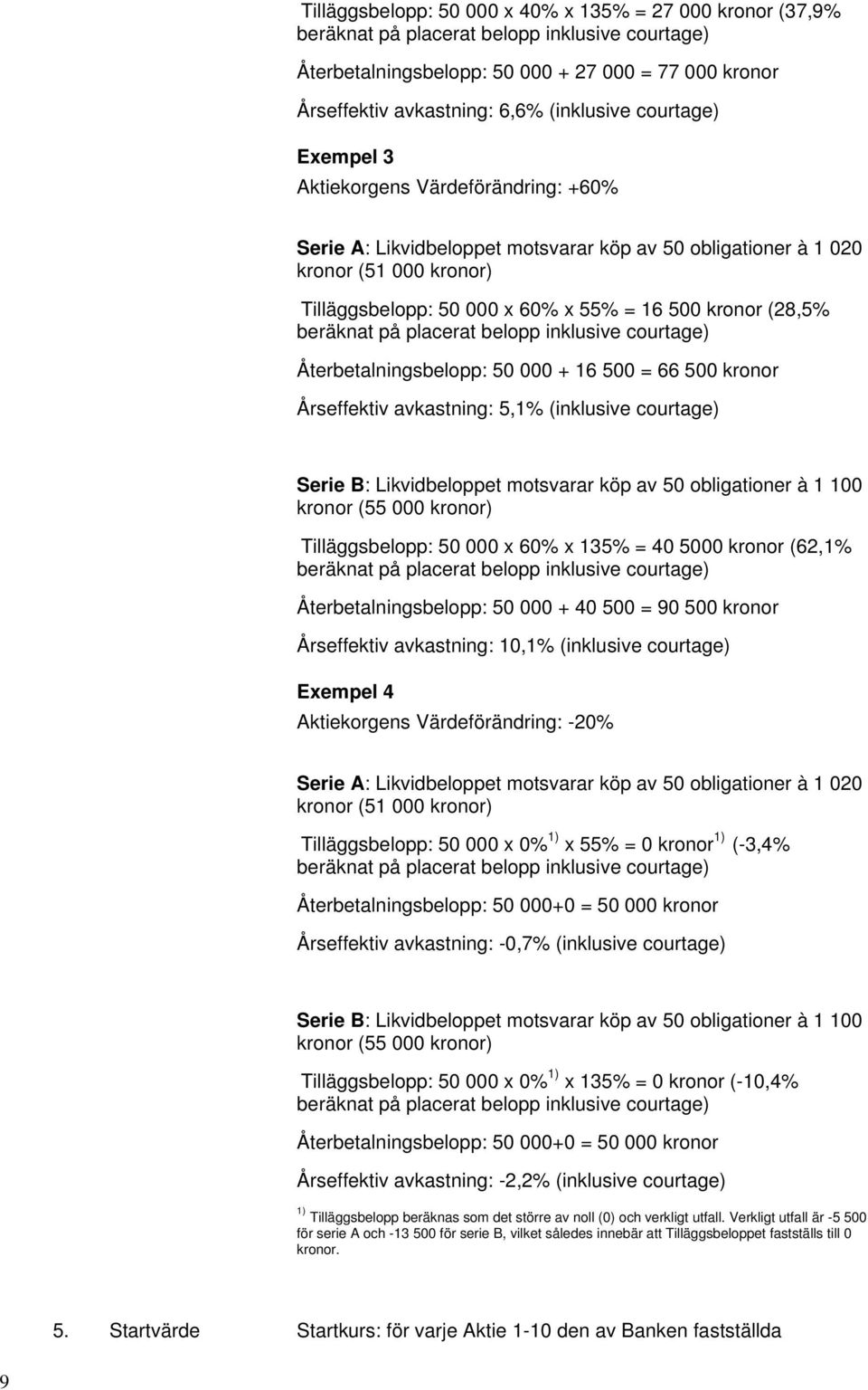 kronor (28,5% beräknat på placerat belopp inklusive courtage) Återbetalningsbelopp: 50 000 + 16 500 = 66 500 kronor Årseffektiv avkastning: 5,1% (inklusive courtage) Serie B: Likvidbeloppet motsvarar