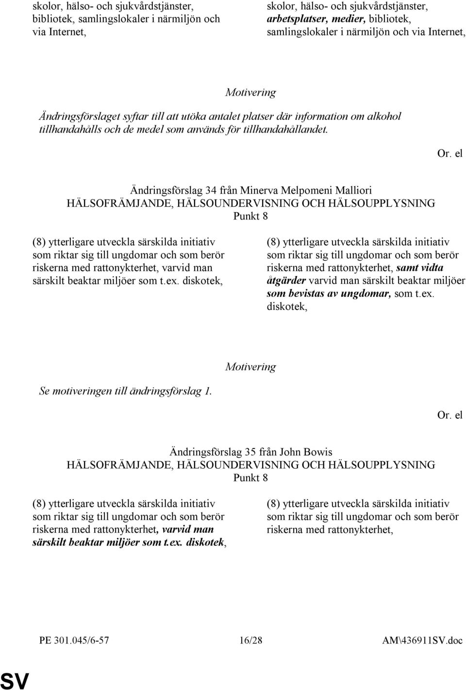 Ändringsförslag 34 från Minerva Melpomeni Malliori Punkt 8 (8) ytterligare utveckla särskilda initiativ som riktar sig till ungdomar och som berör riskerna med rattonykterhet, varvid man särskilt