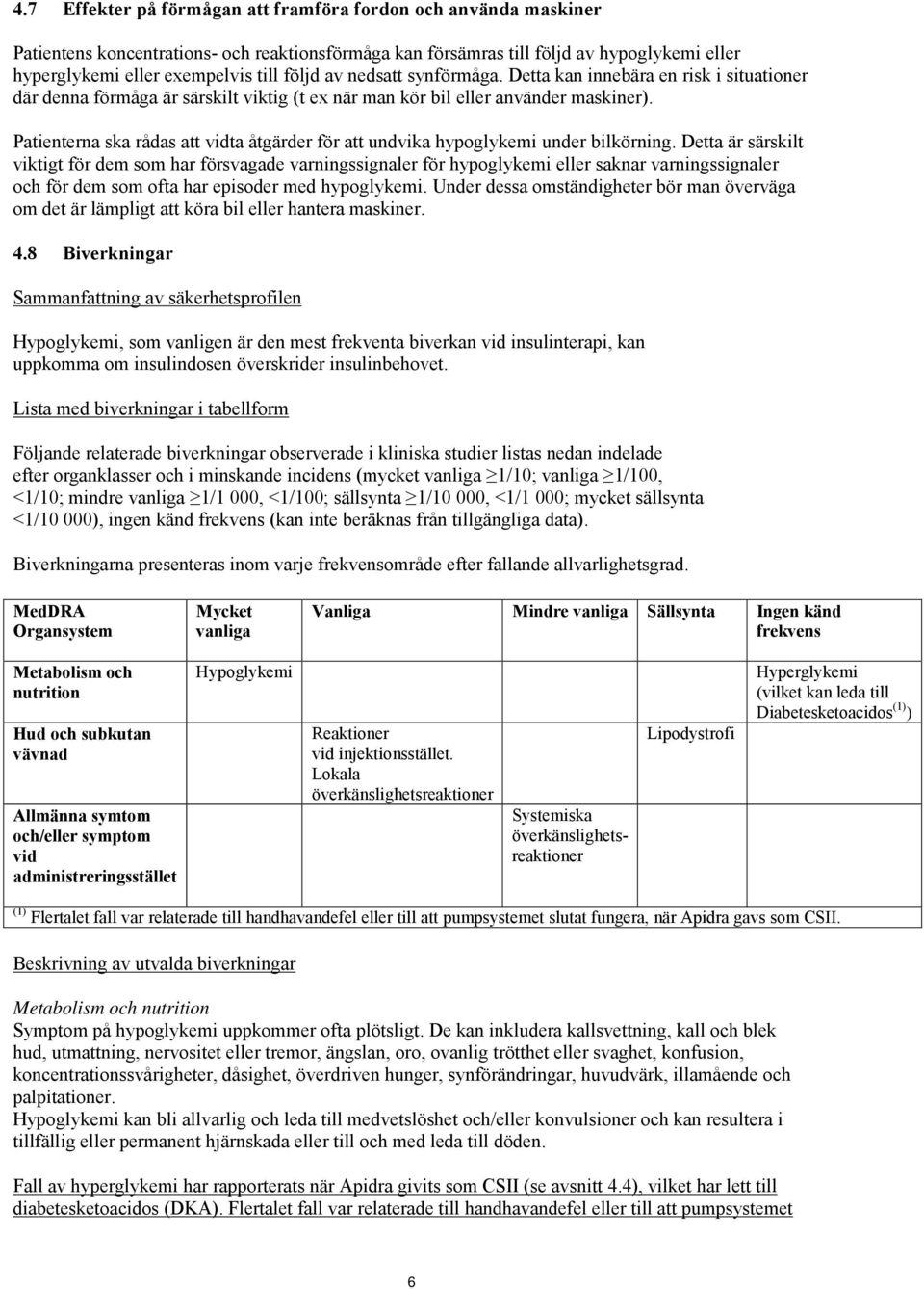 Patienterna ska rådas att vidta åtgärder för att undvika hypoglykemi under bilkörning.