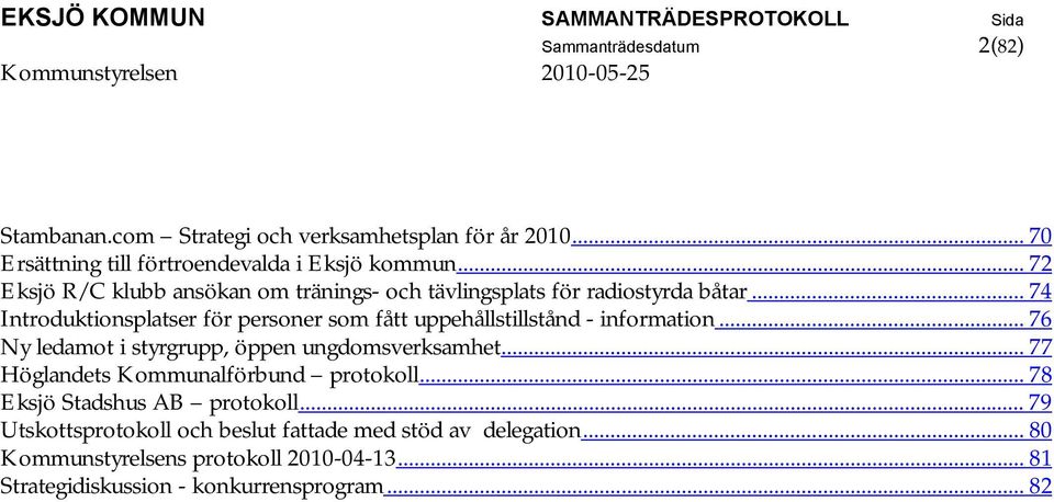 .. 74 Introduktionsplatser för personer som fått uppehållstillstånd - information... 76 Ny ledamot i styrgrupp, öppen ungdomsverksamhet.