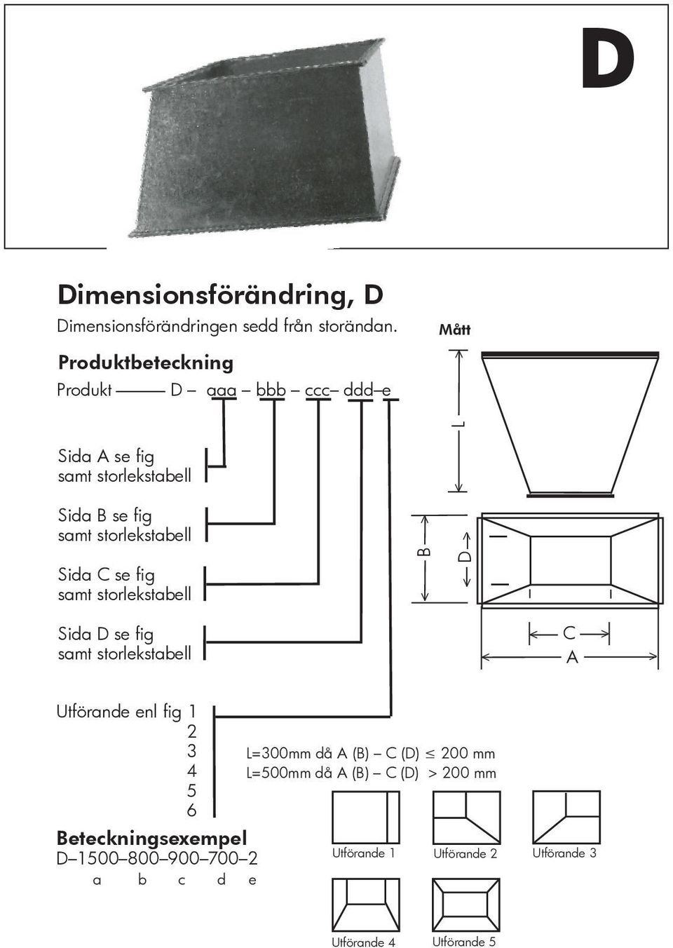 storlekstell Sid C se fig smt storlekstell B D Sid D se fig smt storlekstell C A Utförnde enl fig 1 2
