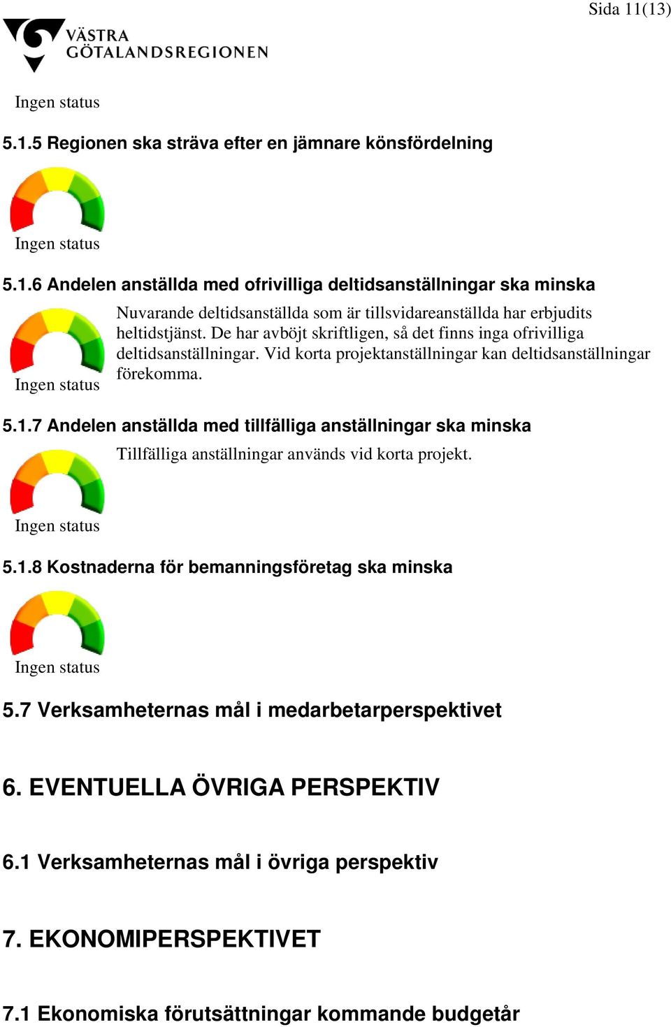 7 Andelen anställda med tillfälliga anställningar ska minska Tillfälliga anställningar används vid korta projekt. 5.1.8 Kostnaderna för bemanningsföretag ska minska 5.