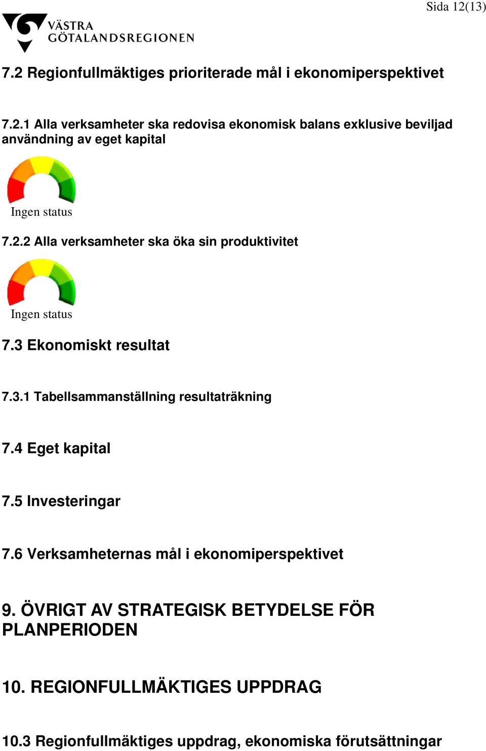 4 Eget kapital 7.5 Investeringar 7.6 Verksamheternas mål i ekonomiperspektivet 9.