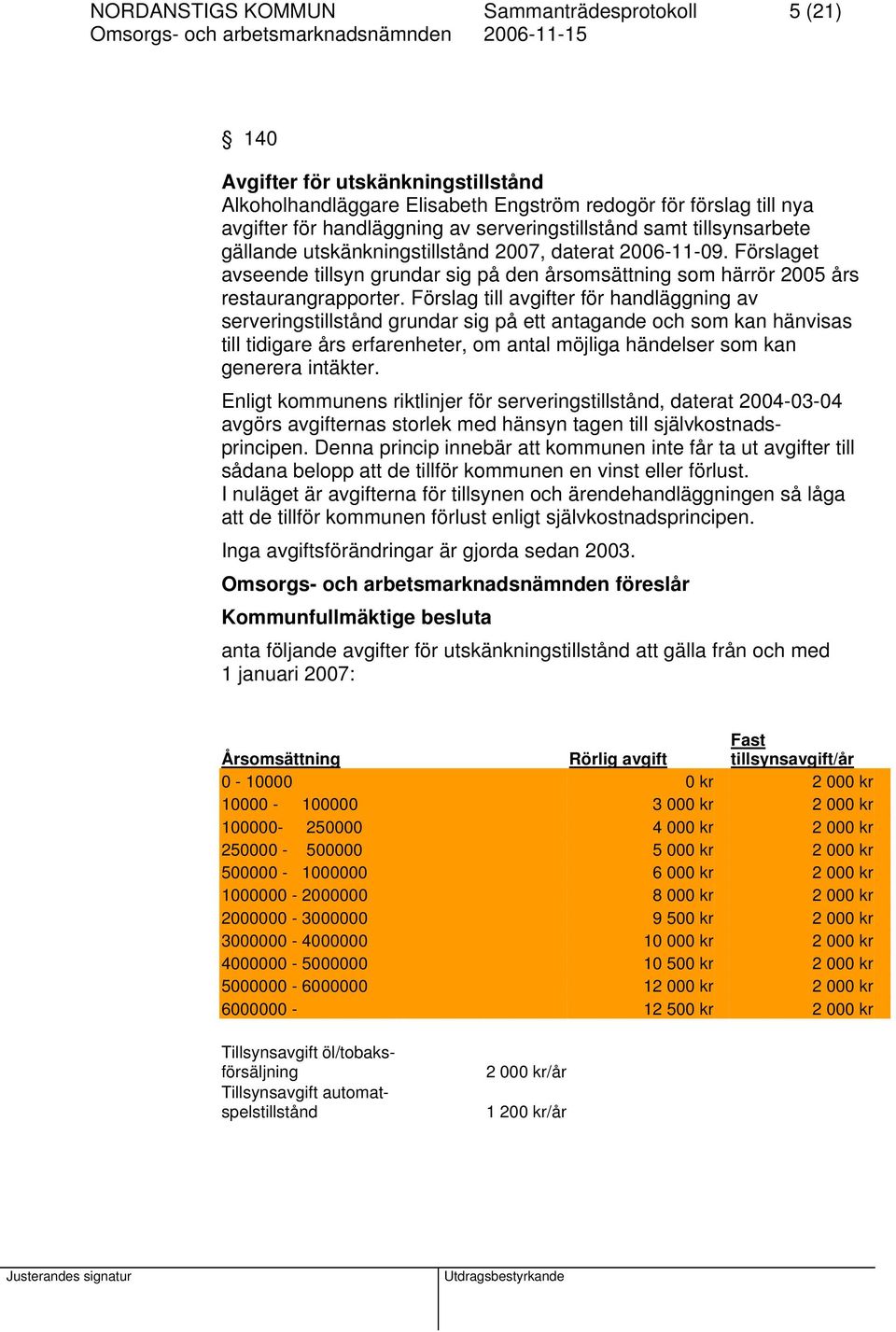 till avgifter för handläggning av serveringstillstånd grundar sig på ett antagande och som kan hänvisas till tidigare års erfarenheter, om antal möjliga händelser som kan generera intäkter.