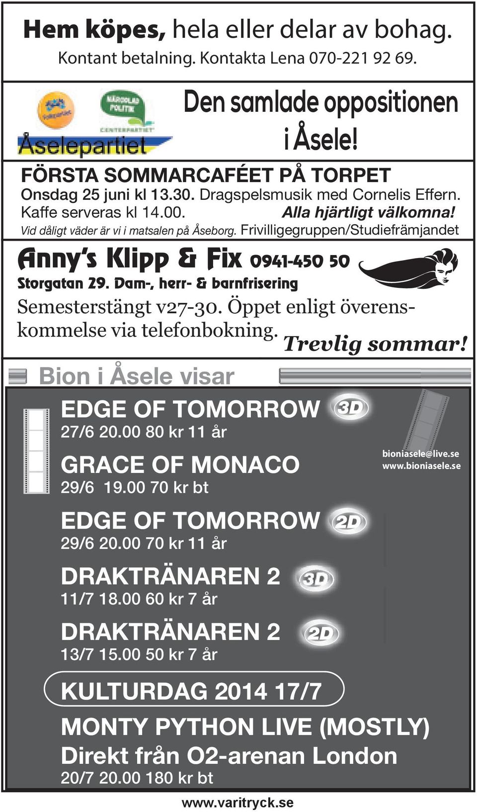 FÖRSTA SOMMARCAFÉET PÅ TORPET Onsdag 25 juni kl 13.30. Dragspelsmusik med Cornelis Effern. Kaffe serveras kl 14.00. Alla hjärtligt välkomna! Vid dåligt väder är vi i matsalen på Åseborg.