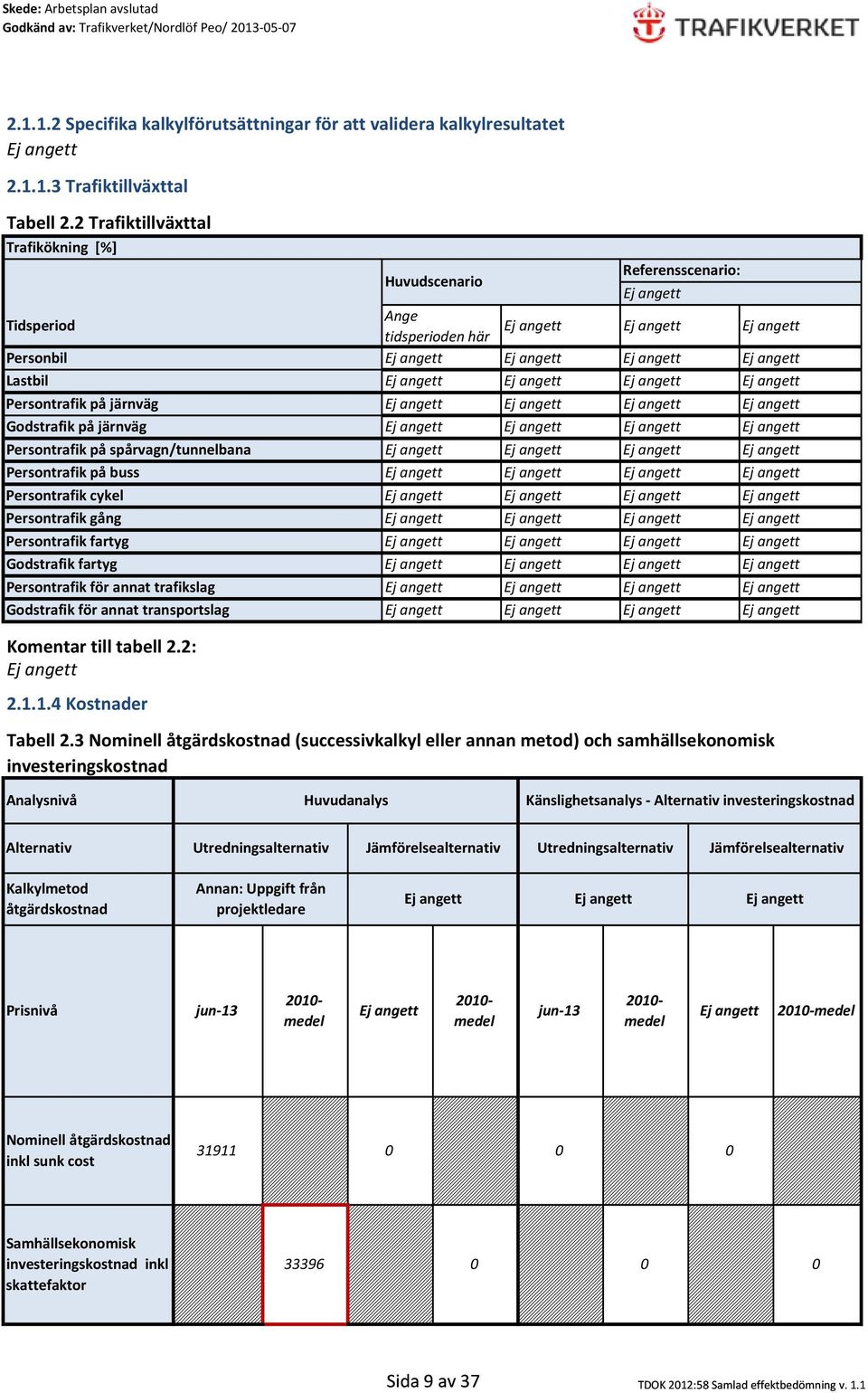 Persontrafik gång Persontrafik fartyg Godstrafik fartyg Persontrafik för annat trafikslag Godstrafik för annat transportslag Komentar till tabell 2.2: 2.1.