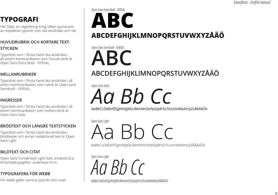 MELLANRUBRIKER Typsnittet som i första hand ska användas i all extern kommunikation som rubrik är Open Sans Semibold - VERSAL.