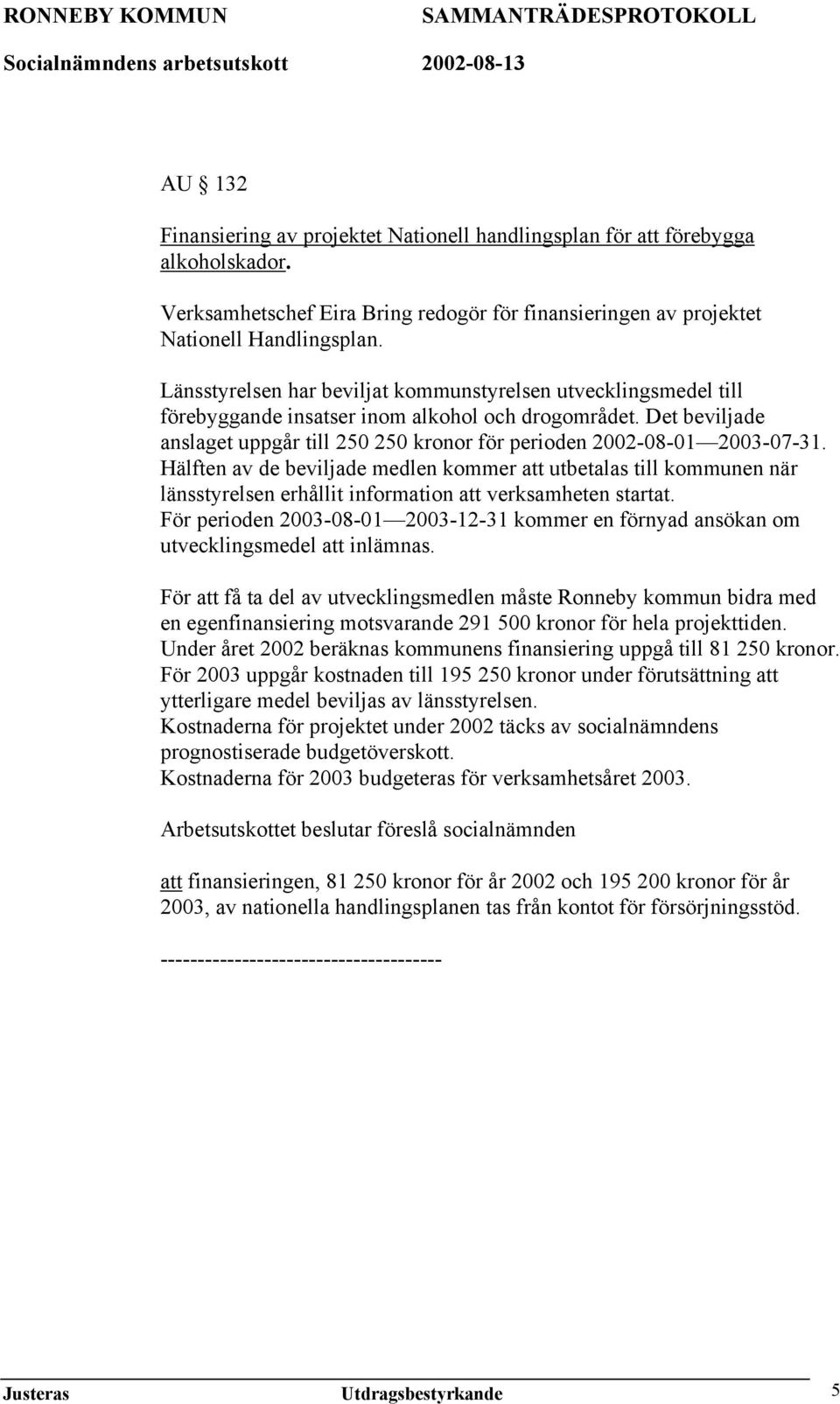 Det beviljade anslaget uppgår till 250 250 kronor för perioden 2002-08-01 2003-07-31.