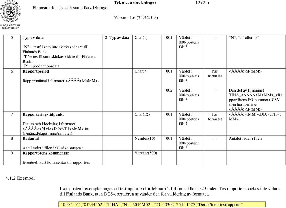 8 Radantal Antal rader i filen inklusive satspost. 9 Rapportörens kommentar Eventuell kort kommentar till rapporten.