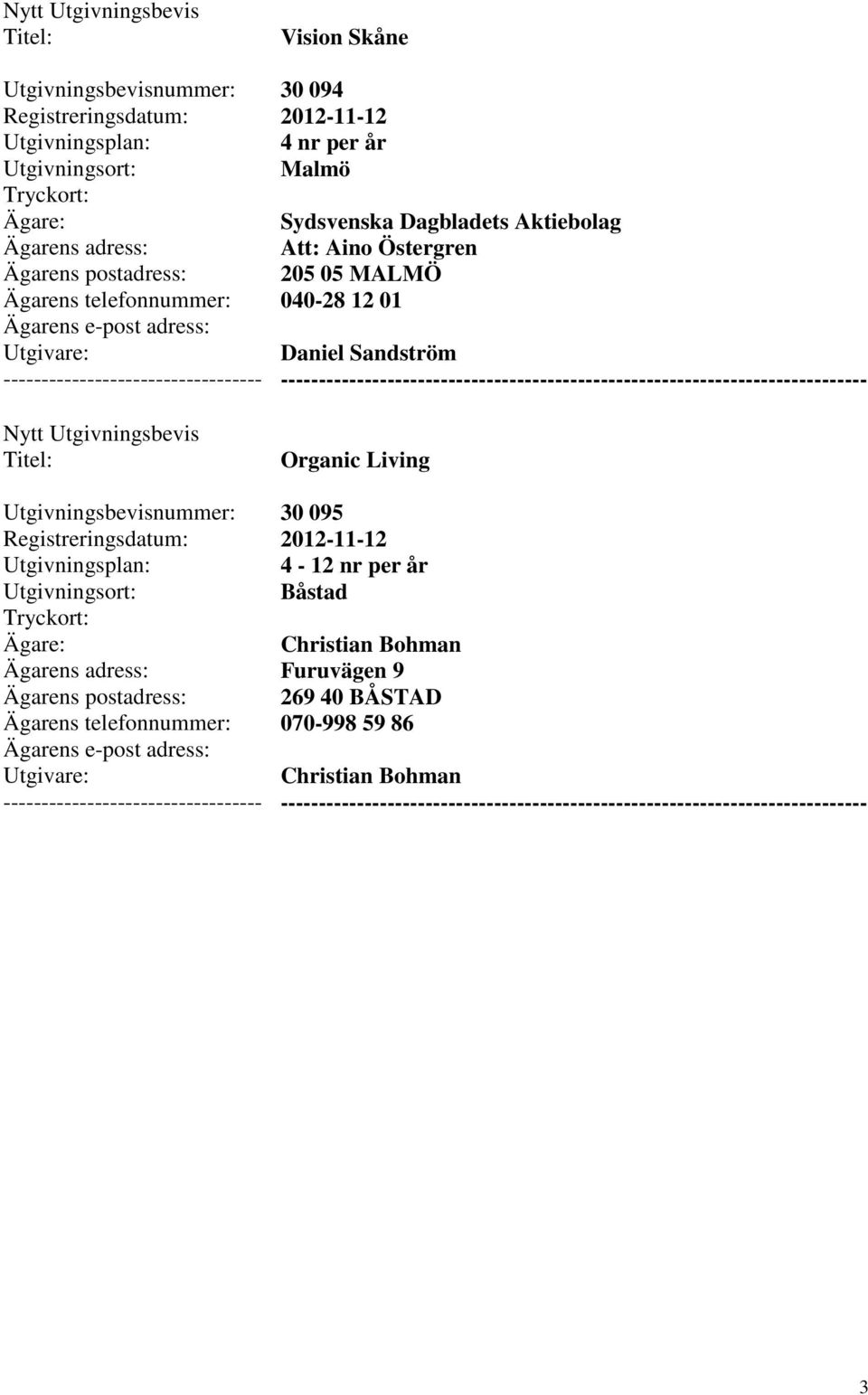 --------- Organic Living 30 095 4-12 nr per år Båstad Christian