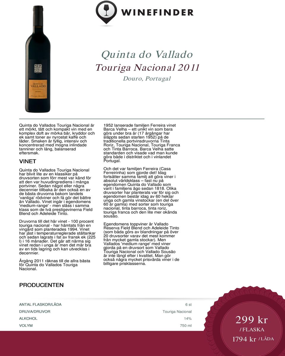 Quinta do Vallados Touriga Nacional har blivit lite av en klassiker på druvsorten som förr mest var känd för att den var huvudingrediens i många portviner.