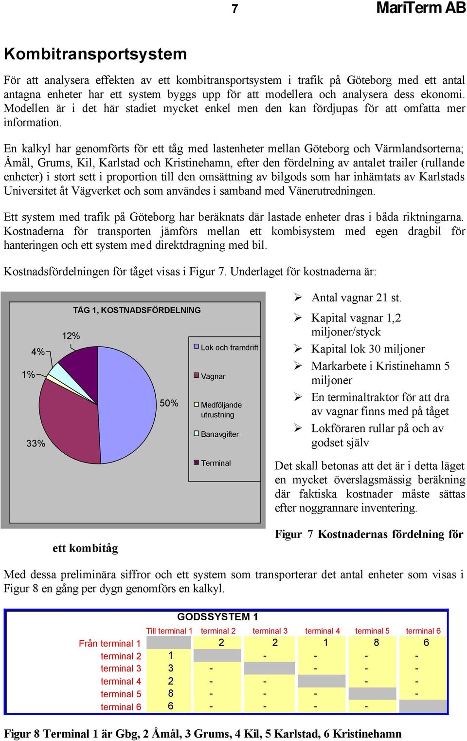 En kalkyl har genomförts för ett tåg med lastenheter mellan Göteborg och Värmlandsorterna; Åmål, Grums, Kil, Karlstad och Kristinehamn, efter den fördelning av antalet trailer (rullande enheter) i